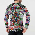 Custom New Zealand Warriors Rugby Merry Christmas Button Sweatshirt Indigenous Australian Art