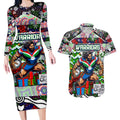 Custom New Zealand Warriors Rugby Merry Christmas Couples Matching Long Sleeve Bodycon Dress and Hawaiian Shirt Indigenous Australian Art