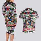 Custom New Zealand Warriors Rugby Merry Christmas Couples Matching Long Sleeve Bodycon Dress and Hawaiian Shirt Indigenous Australian Art