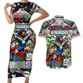Custom New Zealand Warriors Rugby Merry Christmas Couples Matching Short Sleeve Bodycon Dress and Hawaiian Shirt Indigenous Australian Art