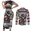 Custom New Zealand Warriors Rugby Merry Christmas Couples Matching Short Sleeve Bodycon Dress and Long Sleeve Button Shirt Indigenous Australian Art