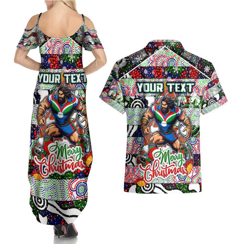 Custom New Zealand Warriors Rugby Merry Christmas Couples Matching Summer Maxi Dress and Hawaiian Shirt Indigenous Australian Art