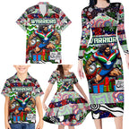 Custom New Zealand Warriors Rugby Merry Christmas Family Matching Long Sleeve Bodycon Dress and Hawaiian Shirt Indigenous Australian Art
