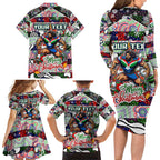 Custom New Zealand Warriors Rugby Merry Christmas Family Matching Long Sleeve Bodycon Dress and Hawaiian Shirt Indigenous Australian Art