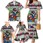 Custom New Zealand Warriors Rugby Merry Christmas Family Matching Mermaid Dress and Hawaiian Shirt Indigenous Australian Art