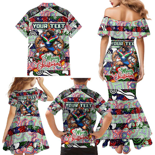 Custom New Zealand Warriors Rugby Merry Christmas Family Matching Mermaid Dress and Hawaiian Shirt Indigenous Australian Art