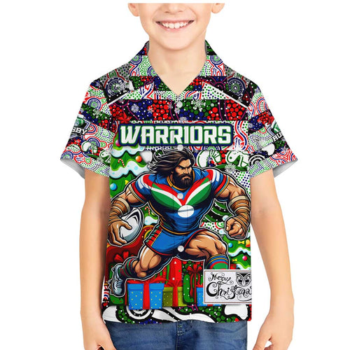 Custom New Zealand Warriors Rugby Merry Christmas Family Matching Mermaid Dress and Hawaiian Shirt Indigenous Australian Art