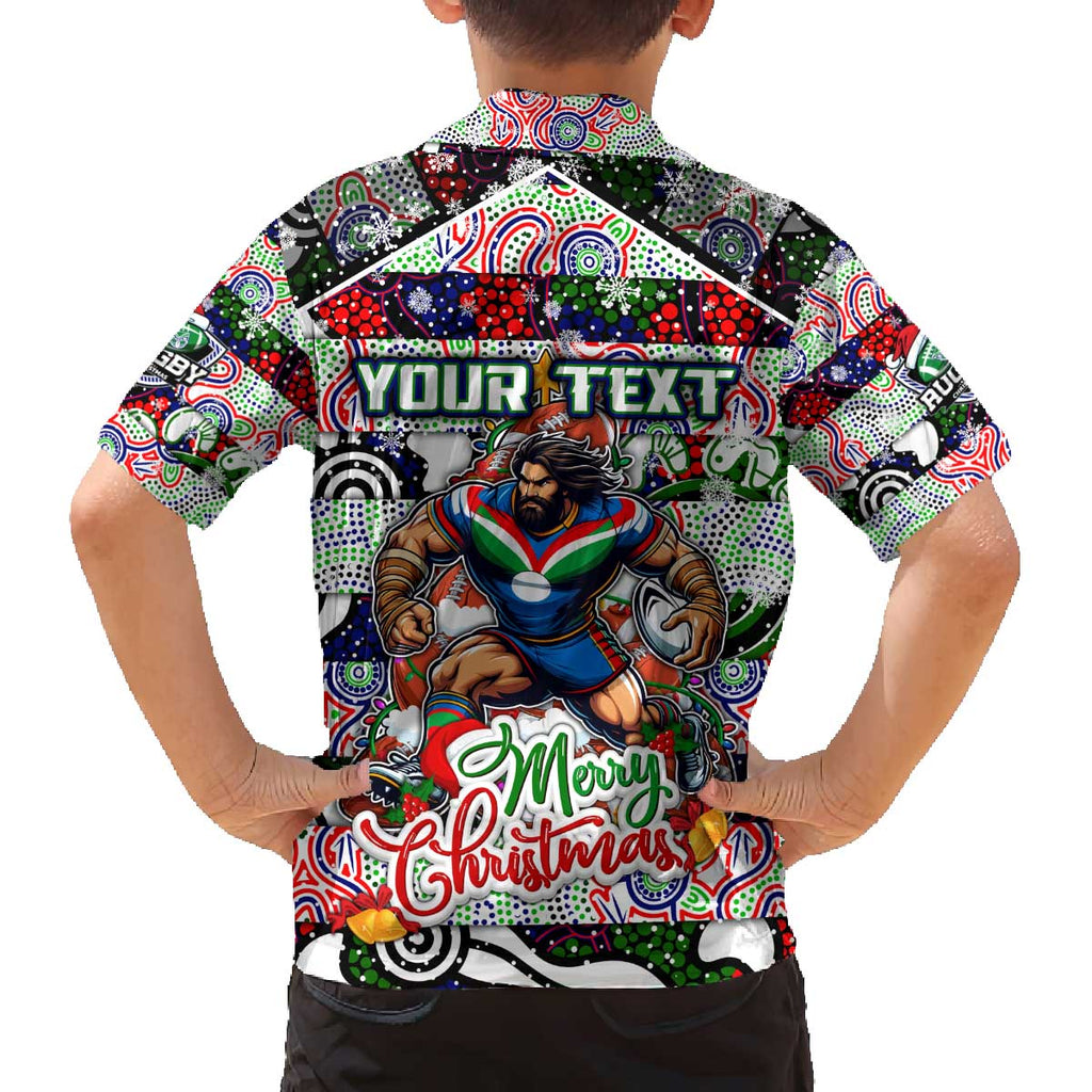 Custom New Zealand Warriors Rugby Merry Christmas Family Matching Off The Shoulder Long Sleeve Dress and Hawaiian Shirt Indigenous Australian Art