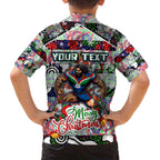 Custom New Zealand Warriors Rugby Merry Christmas Family Matching Off The Shoulder Long Sleeve Dress and Hawaiian Shirt Indigenous Australian Art