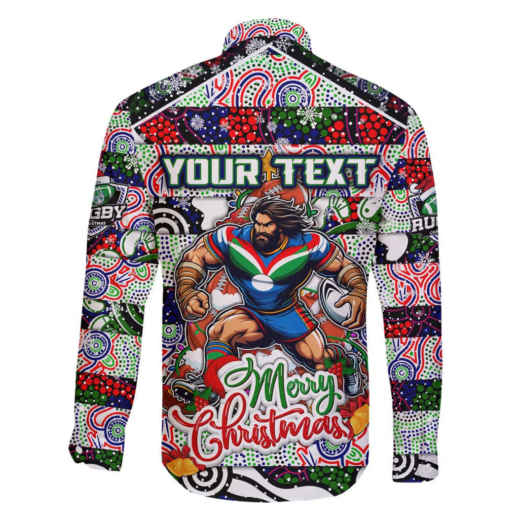Custom New Zealand Warriors Rugby Merry Christmas Family Matching Off The Shoulder Long Sleeve Dress and Hawaiian Shirt Indigenous Australian Art