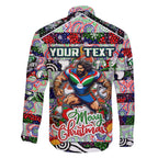 Custom New Zealand Warriors Rugby Merry Christmas Family Matching Off The Shoulder Long Sleeve Dress and Hawaiian Shirt Indigenous Australian Art