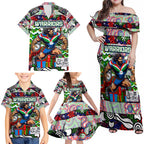 Custom New Zealand Warriors Rugby Merry Christmas Family Matching Off Shoulder Maxi Dress and Hawaiian Shirt Indigenous Australian Art