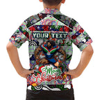 Custom New Zealand Warriors Rugby Merry Christmas Family Matching Off Shoulder Maxi Dress and Hawaiian Shirt Indigenous Australian Art