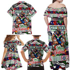Custom New Zealand Warriors Rugby Merry Christmas Family Matching Off Shoulder Maxi Dress and Hawaiian Shirt Indigenous Australian Art