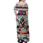 Custom New Zealand Warriors Rugby Merry Christmas Family Matching Off Shoulder Maxi Dress and Hawaiian Shirt Indigenous Australian Art
