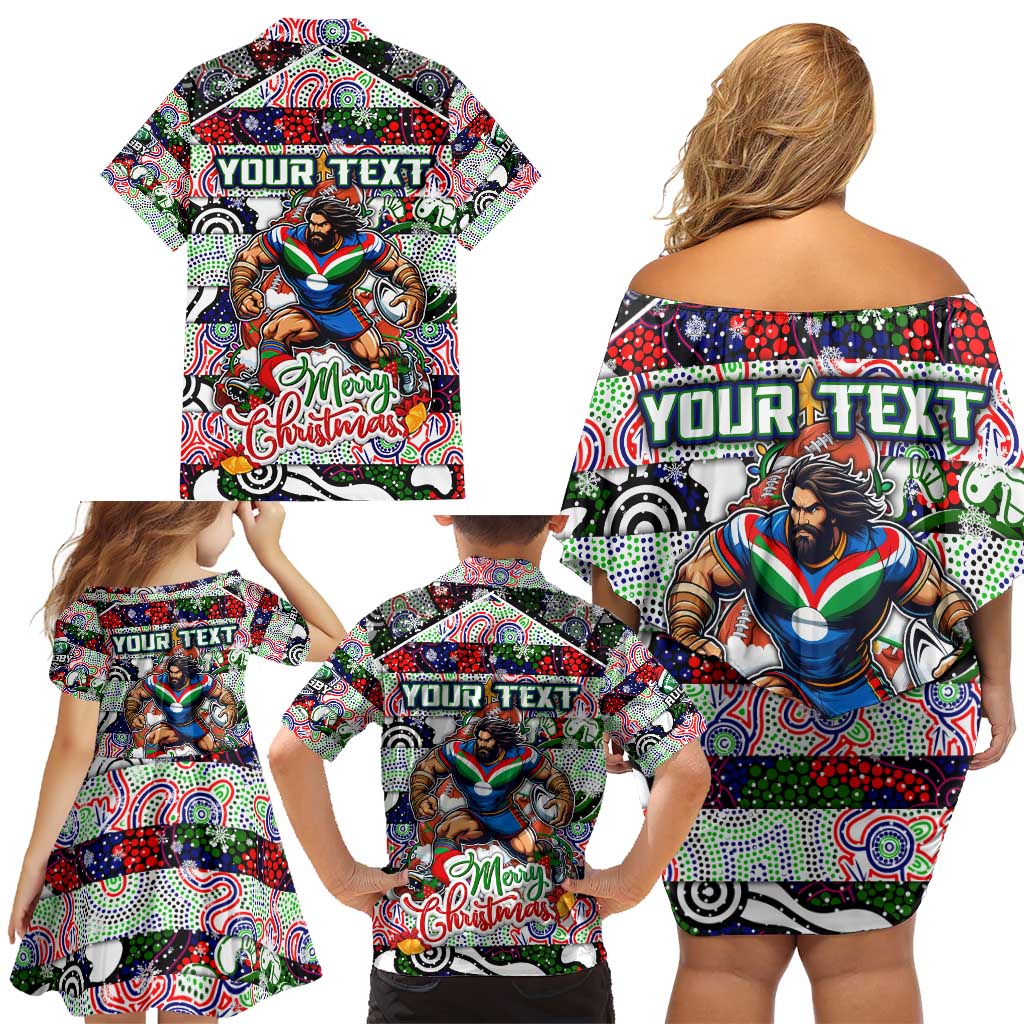 Custom New Zealand Warriors Rugby Merry Christmas Family Matching Off Shoulder Short Dress and Hawaiian Shirt Indigenous Australian Art