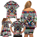 Custom New Zealand Warriors Rugby Merry Christmas Family Matching Off Shoulder Short Dress and Hawaiian Shirt Indigenous Australian Art