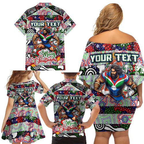 Custom New Zealand Warriors Rugby Merry Christmas Family Matching Off Shoulder Short Dress and Hawaiian Shirt Indigenous Australian Art