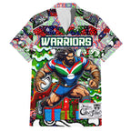 Custom New Zealand Warriors Rugby Merry Christmas Family Matching Off Shoulder Short Dress and Hawaiian Shirt Indigenous Australian Art