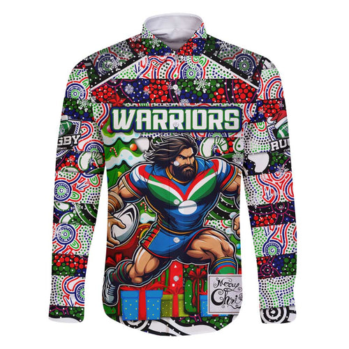 Custom New Zealand Warriors Rugby Merry Christmas Family Matching Off Shoulder Short Dress and Hawaiian Shirt Indigenous Australian Art