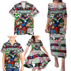 Custom New Zealand Warriors Rugby Merry Christmas Family Matching Puletasi and Hawaiian Shirt Indigenous Australian Art