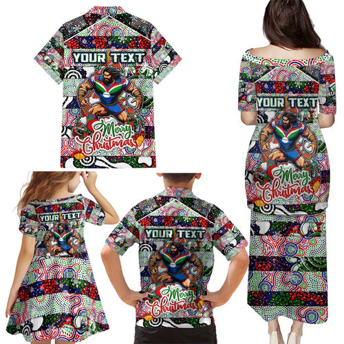 Custom New Zealand Warriors Rugby Merry Christmas Family Matching Puletasi and Hawaiian Shirt Indigenous Australian Art