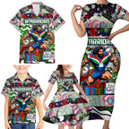 Custom New Zealand Warriors Rugby Merry Christmas Family Matching Short Sleeve Bodycon Dress and Hawaiian Shirt Indigenous Australian Art