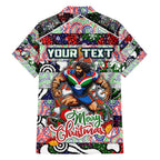 Custom New Zealand Warriors Rugby Merry Christmas Family Matching Short Sleeve Bodycon Dress and Hawaiian Shirt Indigenous Australian Art
