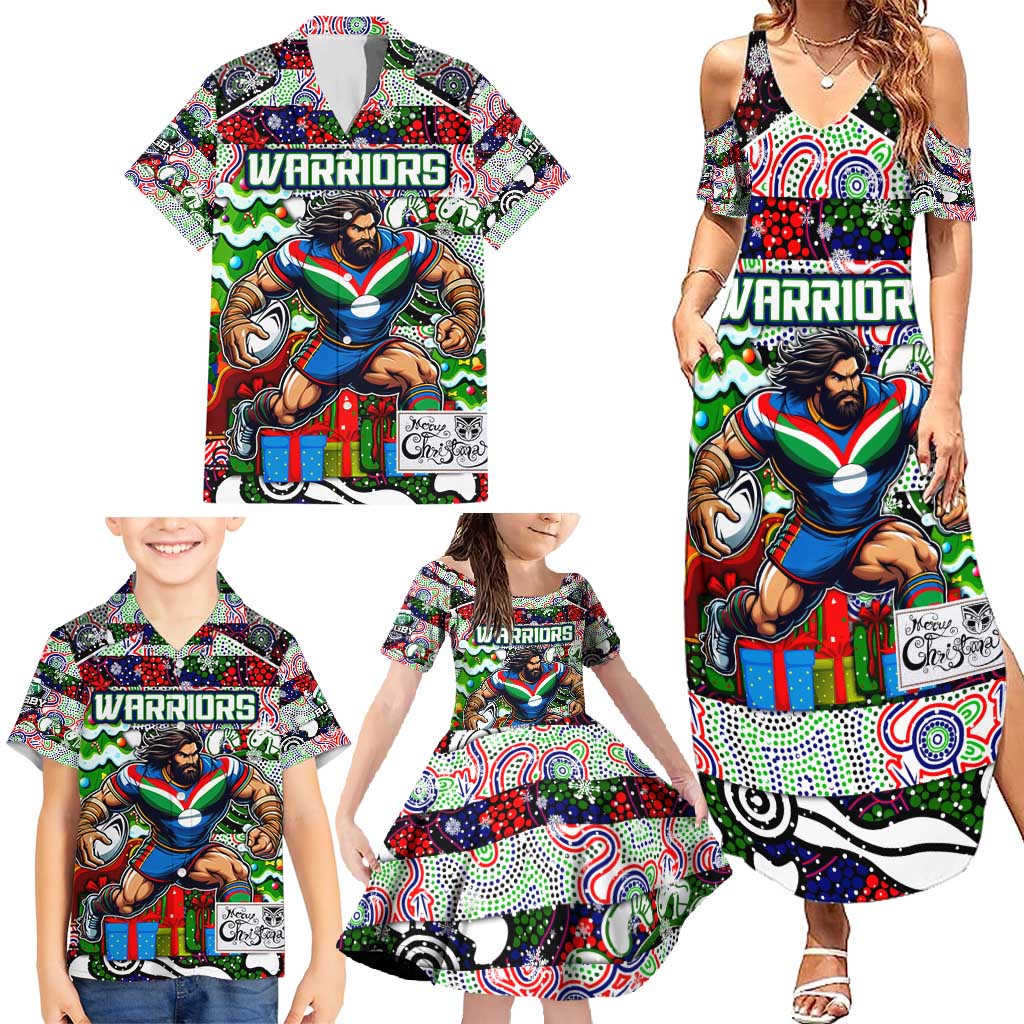 Custom New Zealand Warriors Rugby Merry Christmas Family Matching Summer Maxi Dress and Hawaiian Shirt Indigenous Australian Art