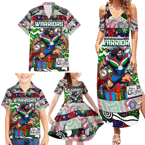 Custom New Zealand Warriors Rugby Merry Christmas Family Matching Summer Maxi Dress and Hawaiian Shirt Indigenous Australian Art