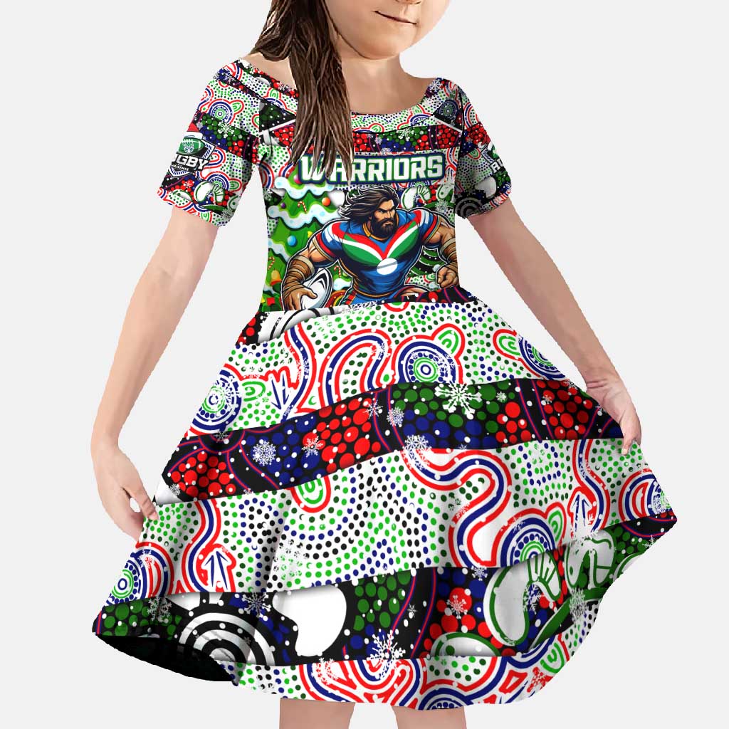 Custom New Zealand Warriors Rugby Merry Christmas Family Matching Summer Maxi Dress and Hawaiian Shirt Indigenous Australian Art