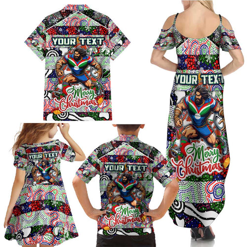 Custom New Zealand Warriors Rugby Merry Christmas Family Matching Summer Maxi Dress and Hawaiian Shirt Indigenous Australian Art