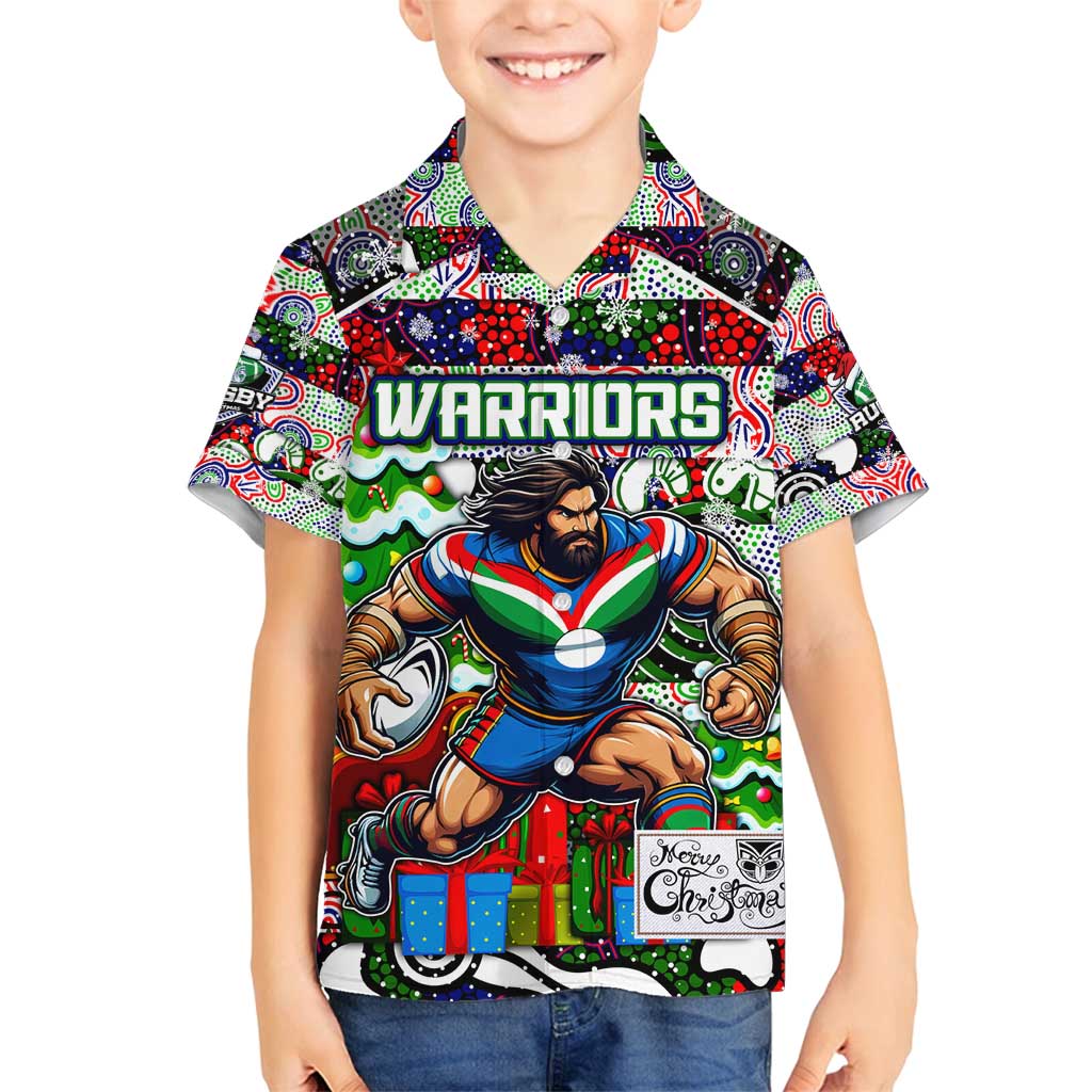 Custom New Zealand Warriors Rugby Merry Christmas Family Matching Summer Maxi Dress and Hawaiian Shirt Indigenous Australian Art