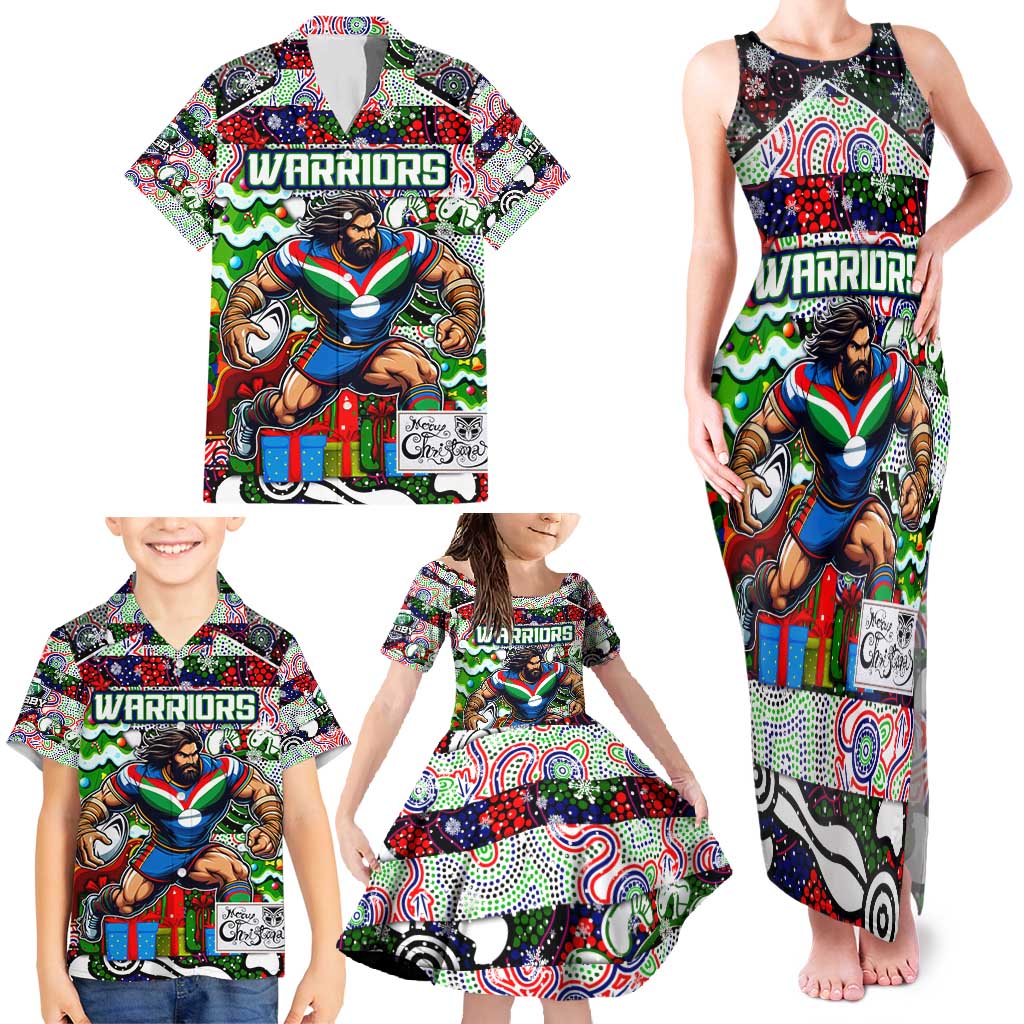 Custom New Zealand Warriors Rugby Merry Christmas Family Matching Tank Maxi Dress and Hawaiian Shirt Indigenous Australian Art