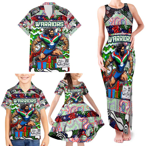Custom New Zealand Warriors Rugby Merry Christmas Family Matching Tank Maxi Dress and Hawaiian Shirt Indigenous Australian Art