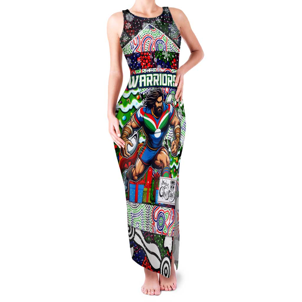Custom New Zealand Warriors Rugby Merry Christmas Family Matching Tank Maxi Dress and Hawaiian Shirt Indigenous Australian Art