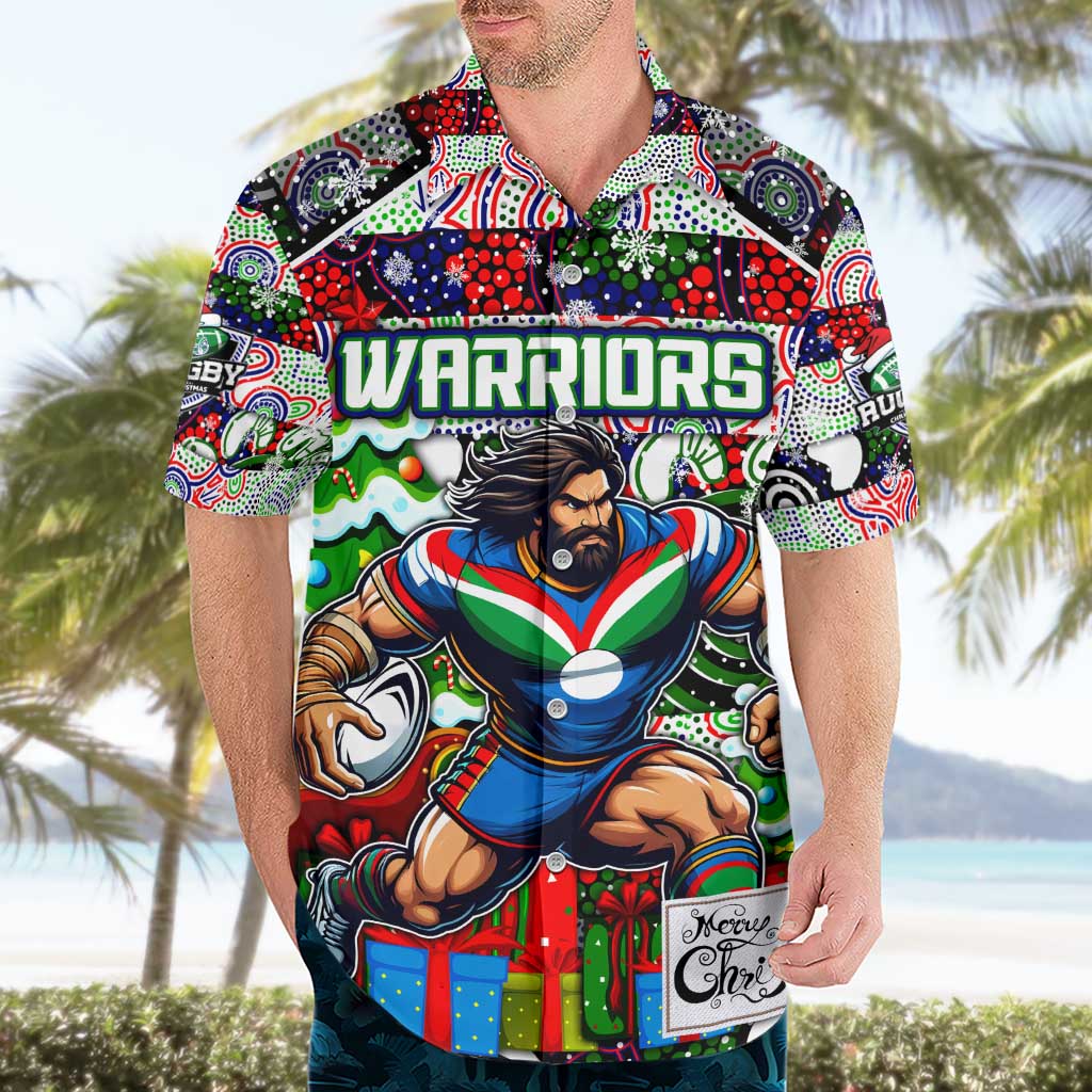 Custom New Zealand Warriors Rugby Merry Christmas Hawaiian Shirt Indigenous Australian Art