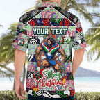 Custom New Zealand Warriors Rugby Merry Christmas Hawaiian Shirt Indigenous Australian Art