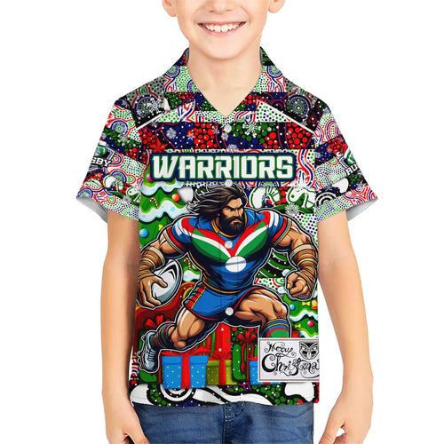 Custom New Zealand Warriors Rugby Merry Christmas Hawaiian Shirt Indigenous Australian Art
