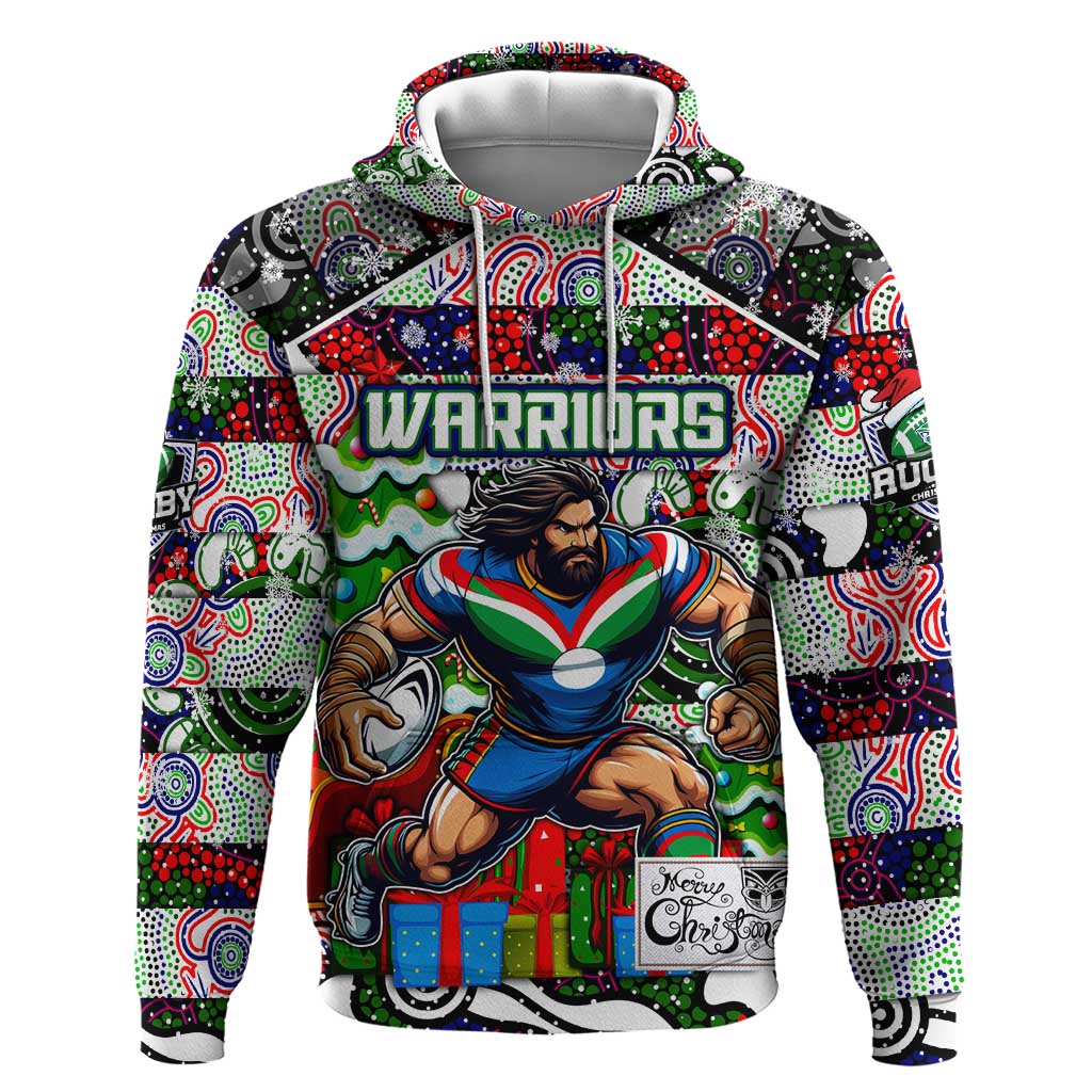 Custom New Zealand Warriors Rugby Merry Christmas Hoodie Indigenous Australian Art