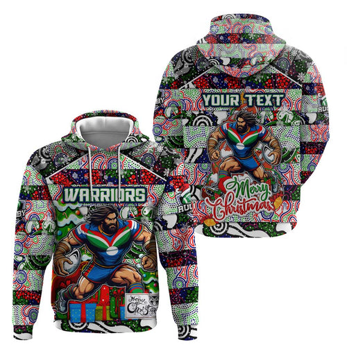 Custom New Zealand Warriors Rugby Merry Christmas Hoodie Indigenous Australian Art