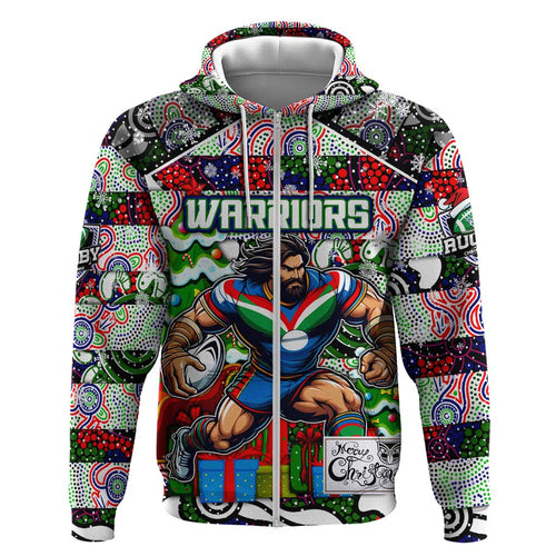Custom New Zealand Warriors Rugby Merry Christmas Hoodie Indigenous Australian Art