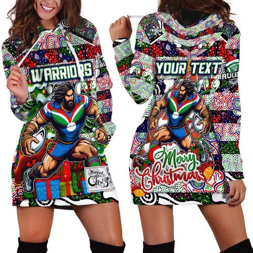Custom New Zealand Warriors Rugby Merry Christmas Hoodie Dress Indigenous Australian Art