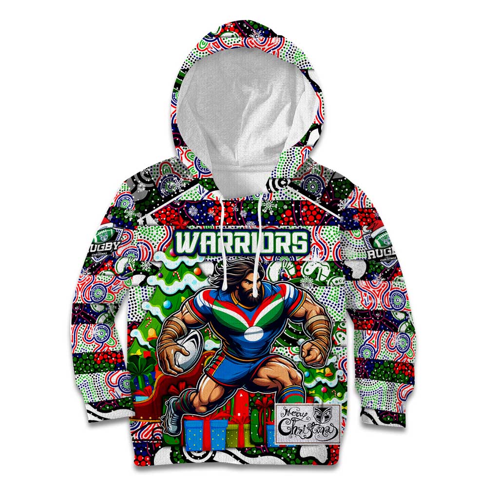 Custom New Zealand Warriors Rugby Merry Christmas Kid Hoodie Indigenous Australian Art