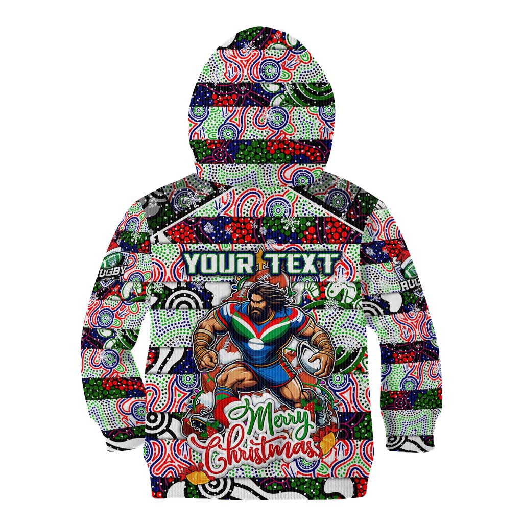 Custom New Zealand Warriors Rugby Merry Christmas Kid Hoodie Indigenous Australian Art