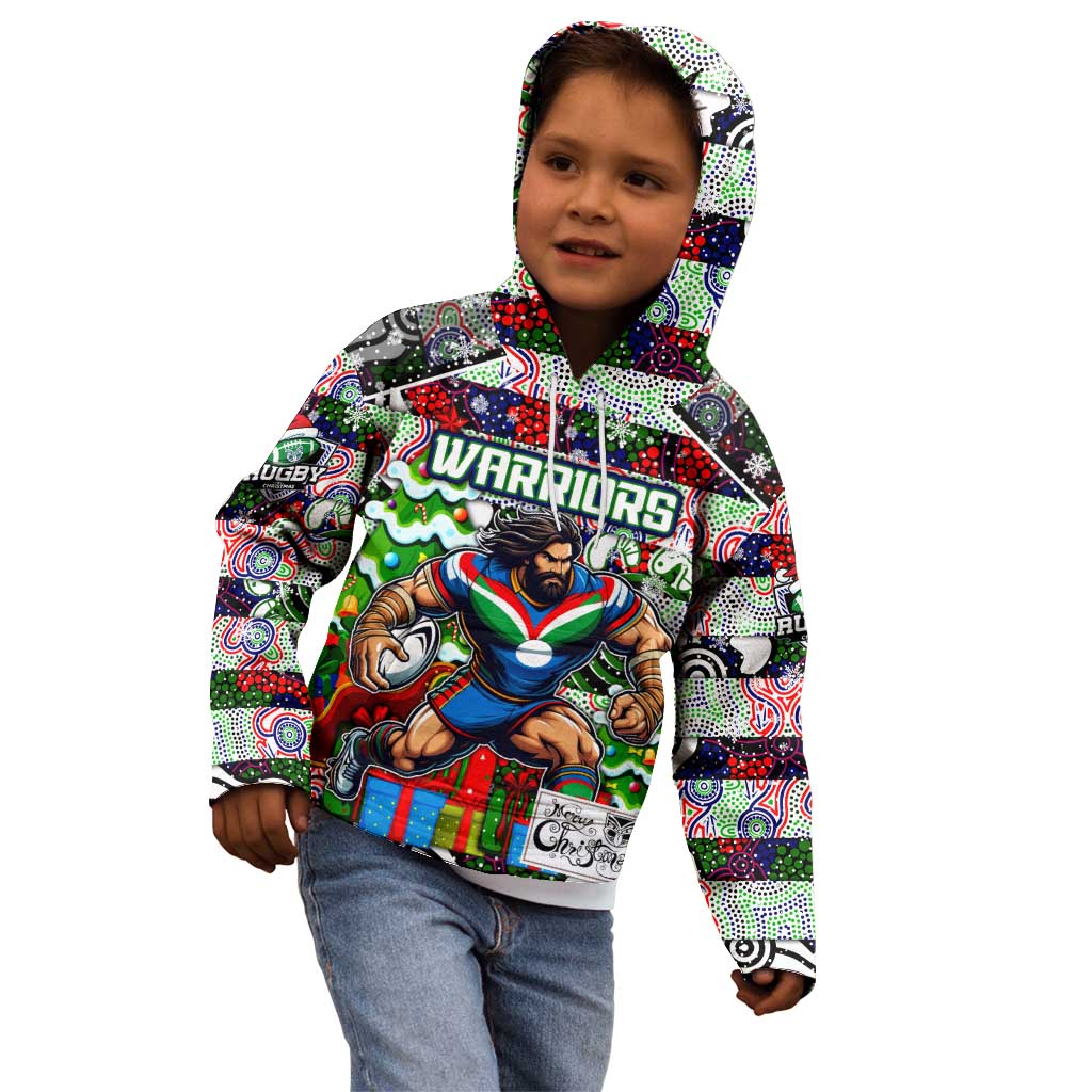 Custom New Zealand Warriors Rugby Merry Christmas Kid Hoodie Indigenous Australian Art