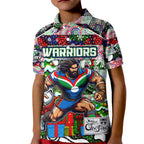 Custom New Zealand Warriors Rugby Merry Christmas Kid Polo Shirt Indigenous Australian Art