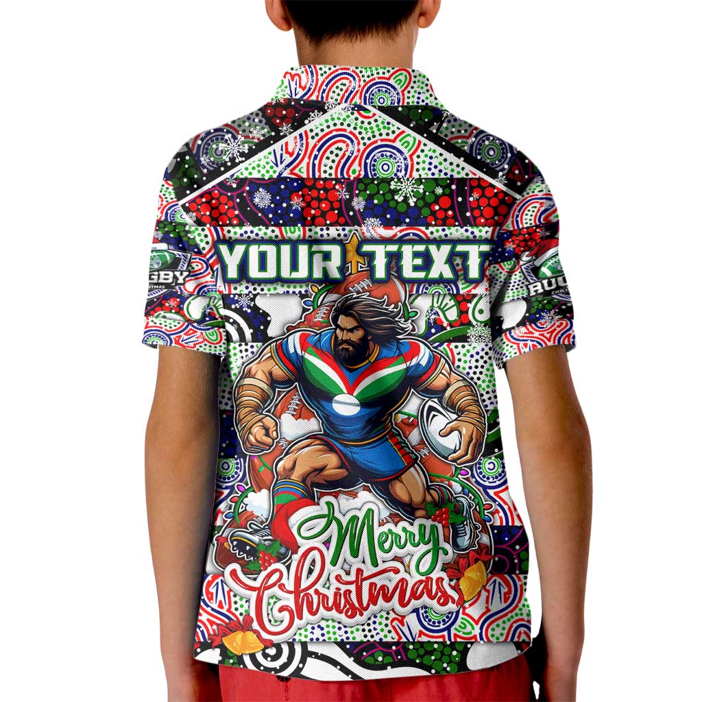 Custom New Zealand Warriors Rugby Merry Christmas Kid Polo Shirt Indigenous Australian Art