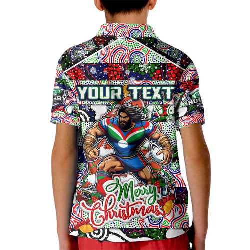 Custom New Zealand Warriors Rugby Merry Christmas Kid Polo Shirt Indigenous Australian Art