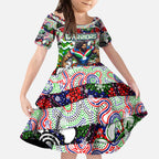 Custom New Zealand Warriors Rugby Merry Christmas Kid Short Sleeve Dress Indigenous Australian Art